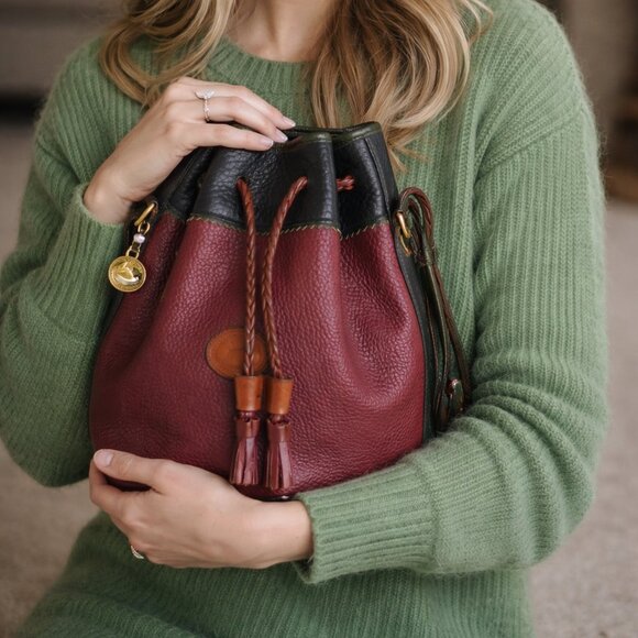 Dooney & Bourke Handbags - Vintage Dooney & Bourke Rainbow Teton Bucket Bag AWL Tri Color EUC